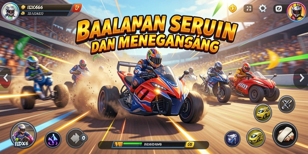 Screenshot menampilkan balapan intens di sirkuit yang spektakuler.