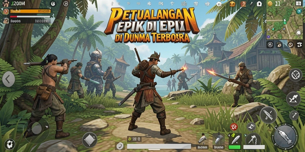 Tangkapan layar gameplay J200M menampilkan aksi petualangan yang seru dan menakjubkan.