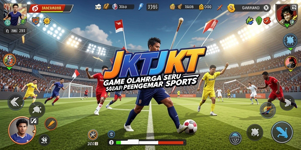 Tangkapan layar gameplay JKTJKT menunjukkan aksi mendebarkan di arena olahraga.