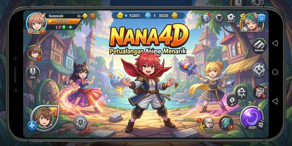 Tangkapan layar gameplay NANA4D menampilkan aksi karakter anime yang seru.