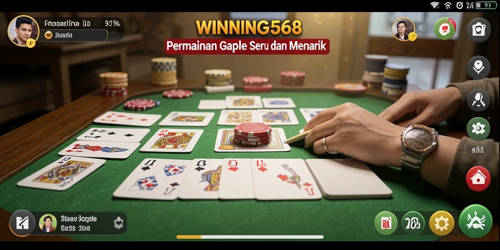 Screenshot gameplay <strong>WINNING568</strong> menampilkan dua pemain yang kompetitif dalam permainan Gaple.